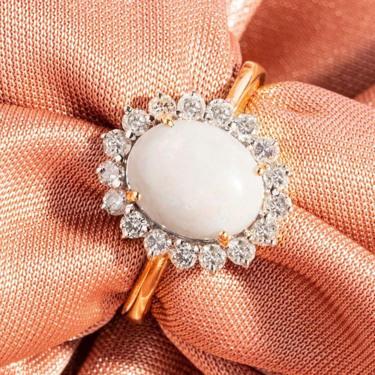 Opal Diamond Ring in 14k Yellow Gold