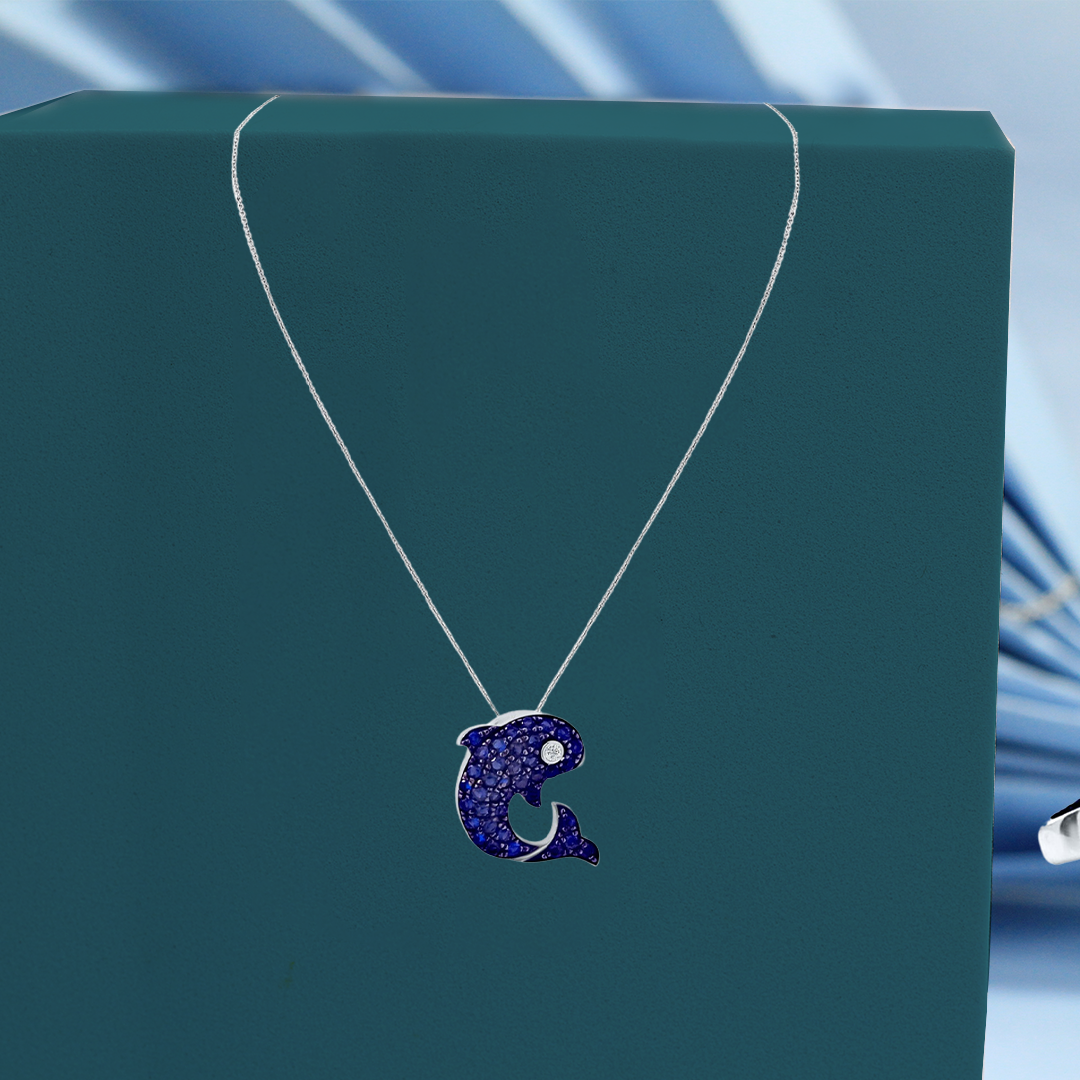 Sapphire Diamond Dolphin Pendant