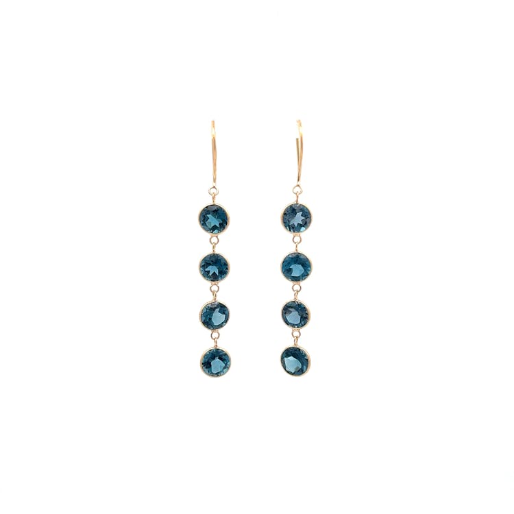 London Blue Topaz Dangle Earrings in 18k Yellow Gold