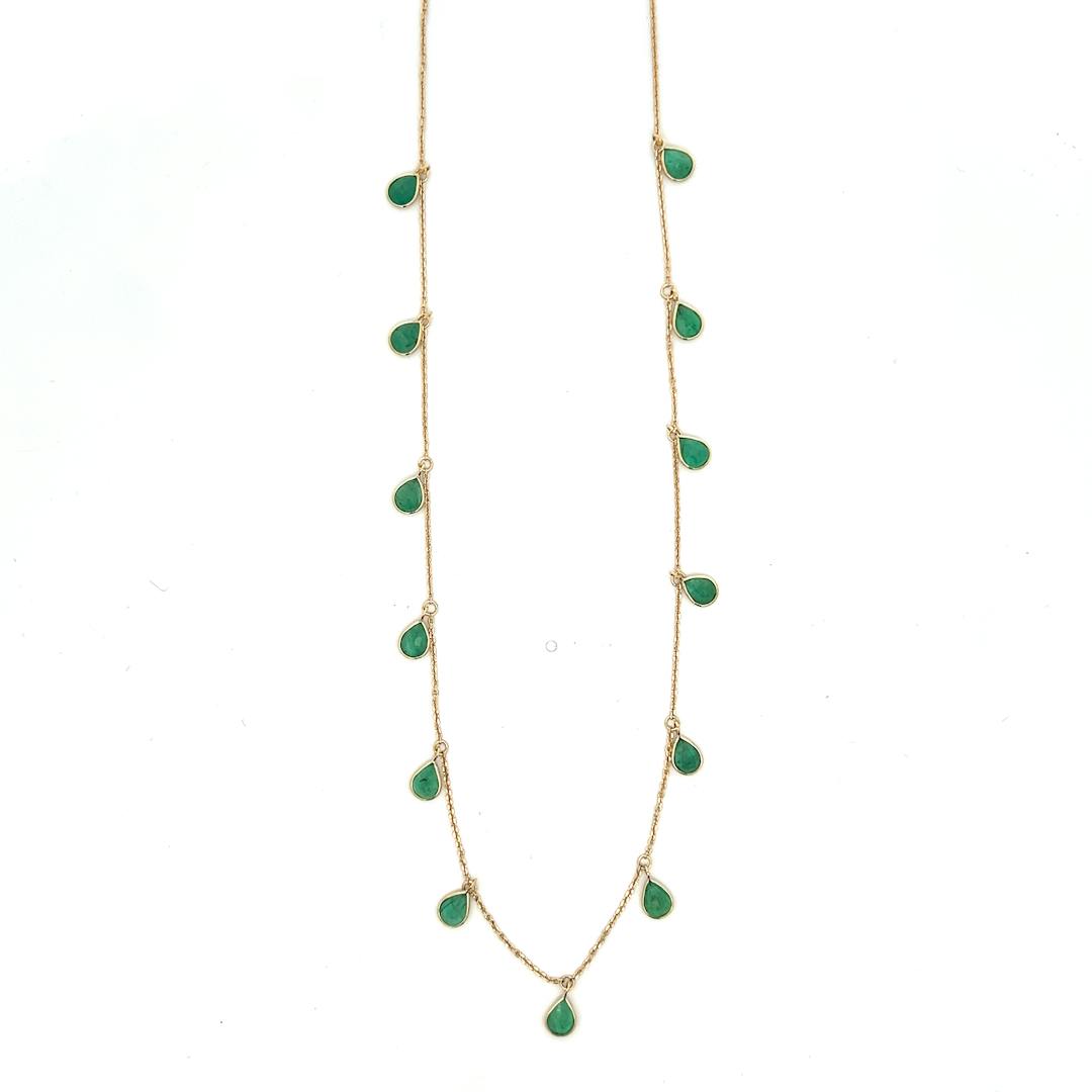 Emerald Drop Necklace in 18k Yellow Gold