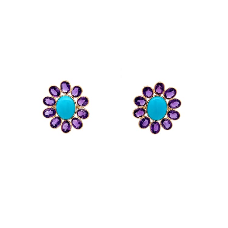 Turquoise Amethyst Earring in 18k Yellow Gold