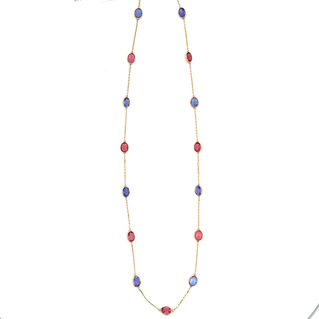 Pink Tourmaline Tanzanite Necklace in 18k Yellow Gold