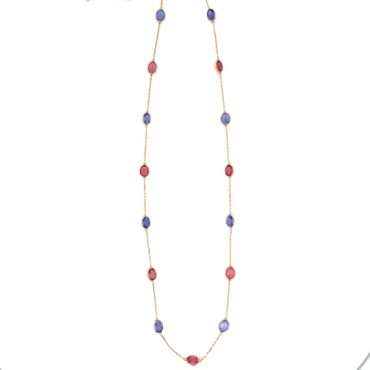 Pink Tourmaline Tanzanite Necklace in 18k Yellow Gold