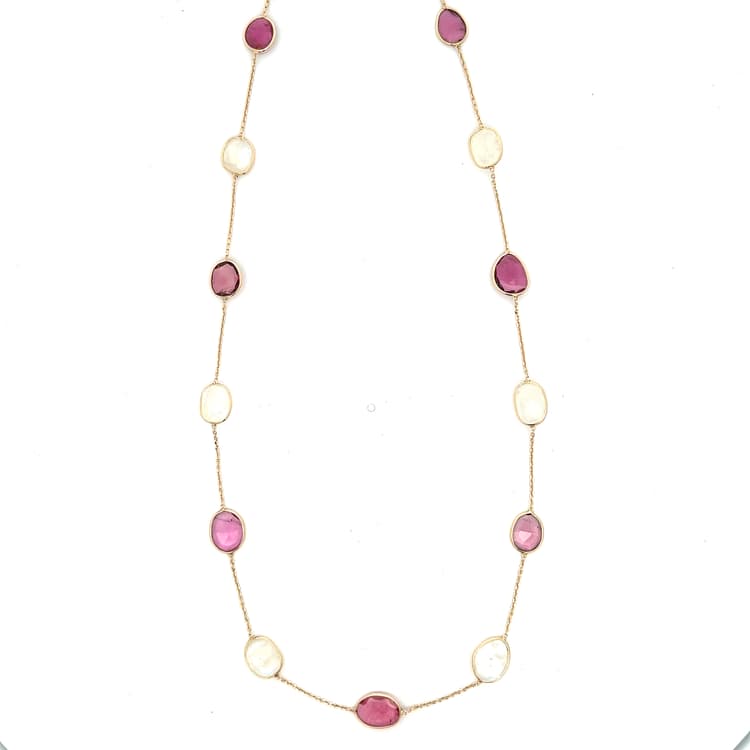 Opal Pink Tourmaline Necklace in 18k Yellow Gold