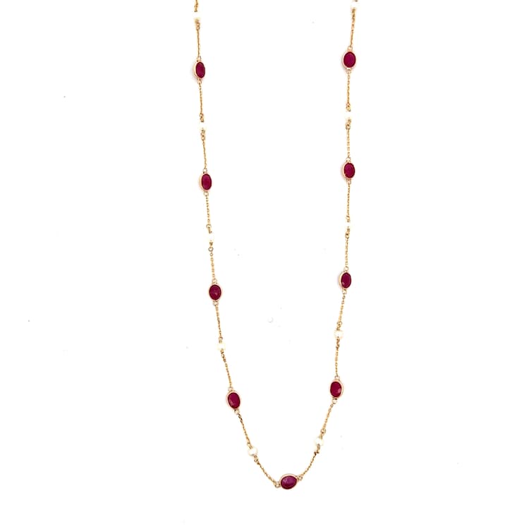 Ruby Pearl Necklace in 18k Yellow Gold