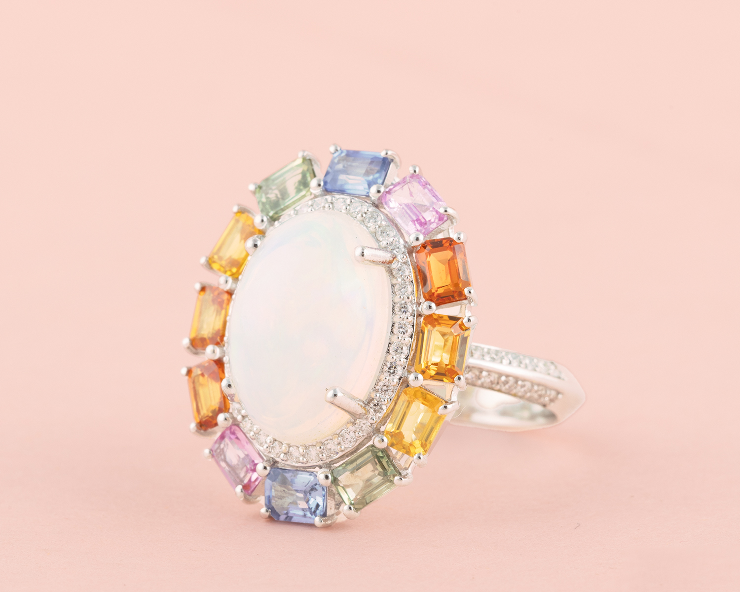 Multi Sapphire Opal Ring in 18k Yellow Gold