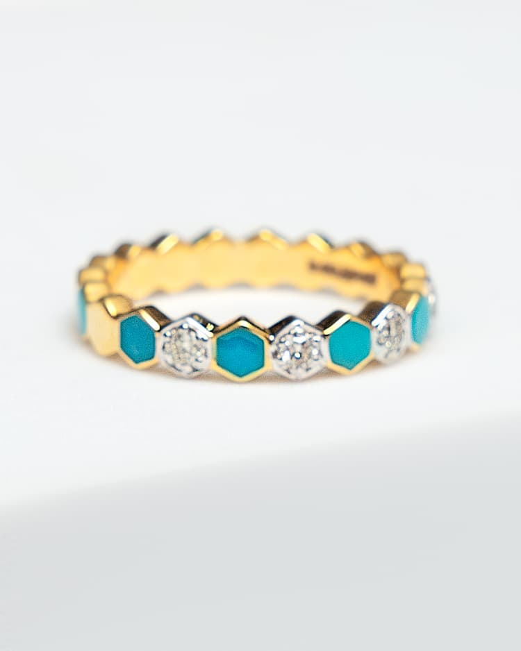 Diamond Ring with Blue in 14k Yellow Gold