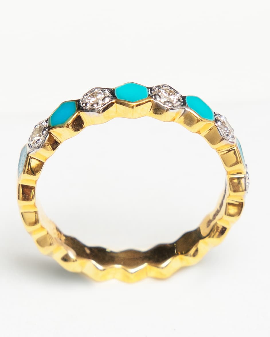 Diamond Ring with Blue in 14k Yellow Gold