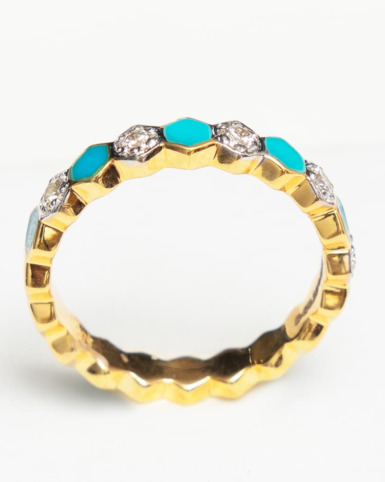 Diamond Ring with Blue in 14k Yellow Gold