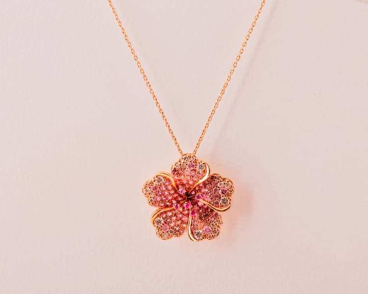 Pink Sapphire Diamond Pendent in 14k Yellow Gold