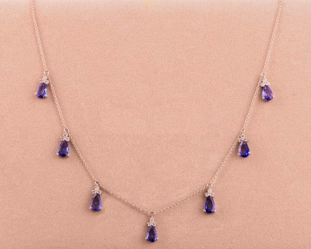 Pear Drop Tanzanite Diamond Necklace in 14k Yellow Gold