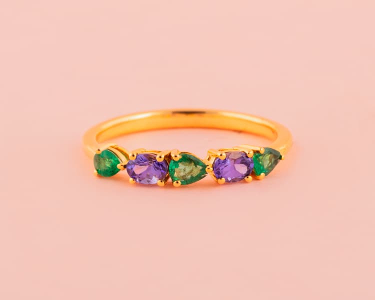 Tanzanite Emerald Ring in 14k Yellow Gold