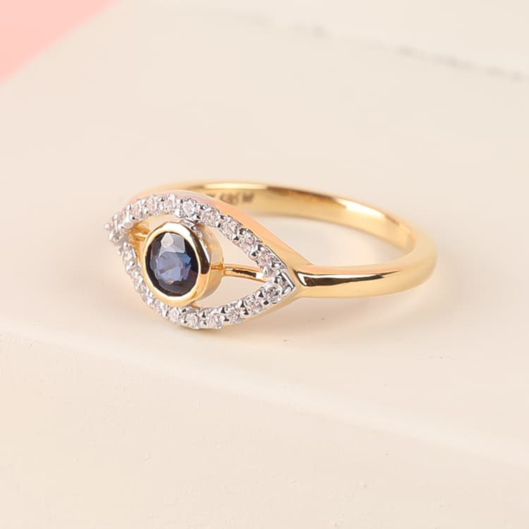 Evil Eye Blue Sapphire Ring in 14k Yellow Gold