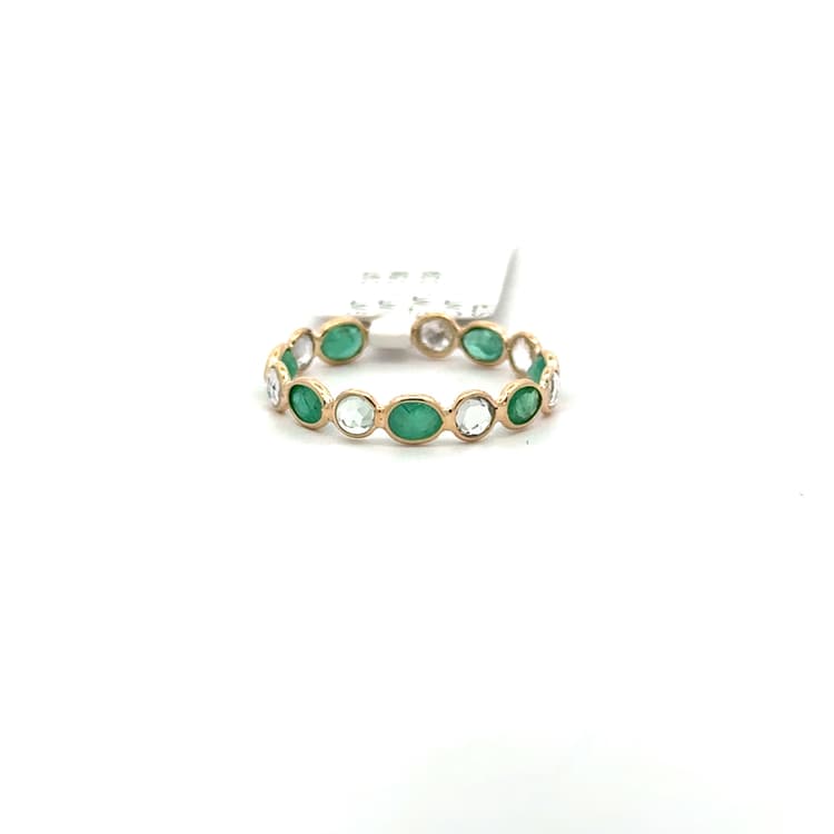 Emerald-White Sapphire Ring in 14k Yellow Gold