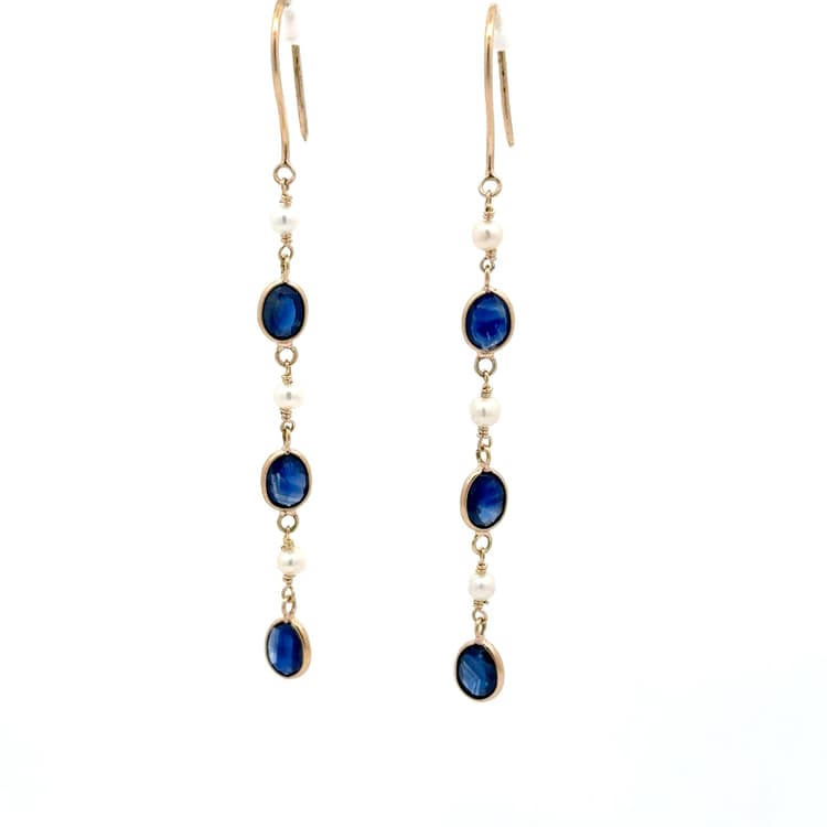 Blue Sapphire Pearl Earring in 14k Yellow Gold