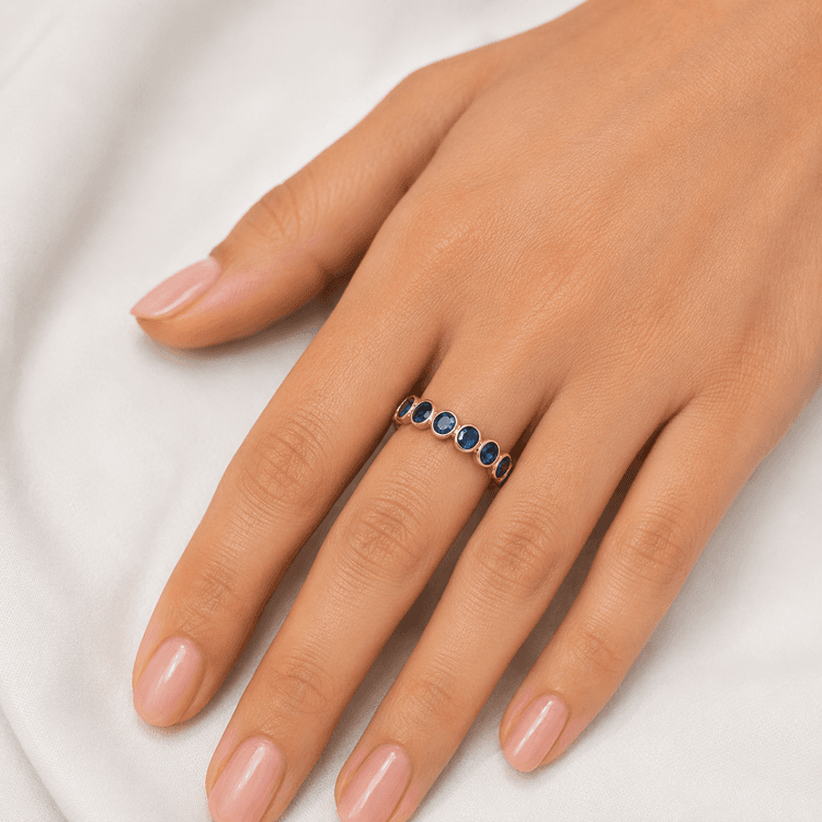 Blue Sapphire Eternity Ring in 14k Yellow Gold 2