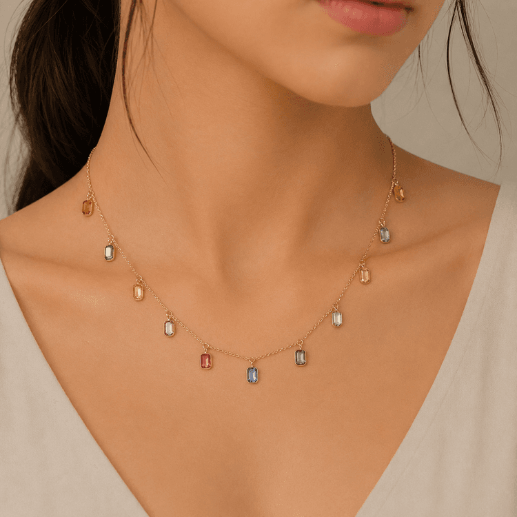 Multi Sapphire Necklace in 14k Yellow Gold 1