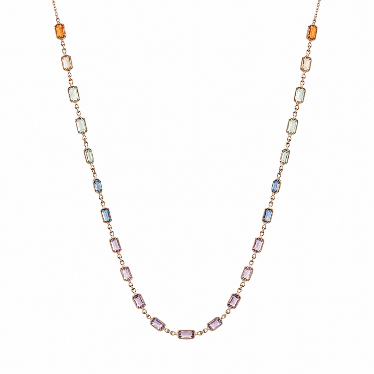 Rainbow Multi Sapphire Necklace in 14k Yellow Gold